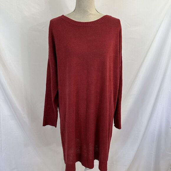 EILEEN FISHER Red Organic Linen Slub Tunic sweater Size LARGE - Picture 1 of 6